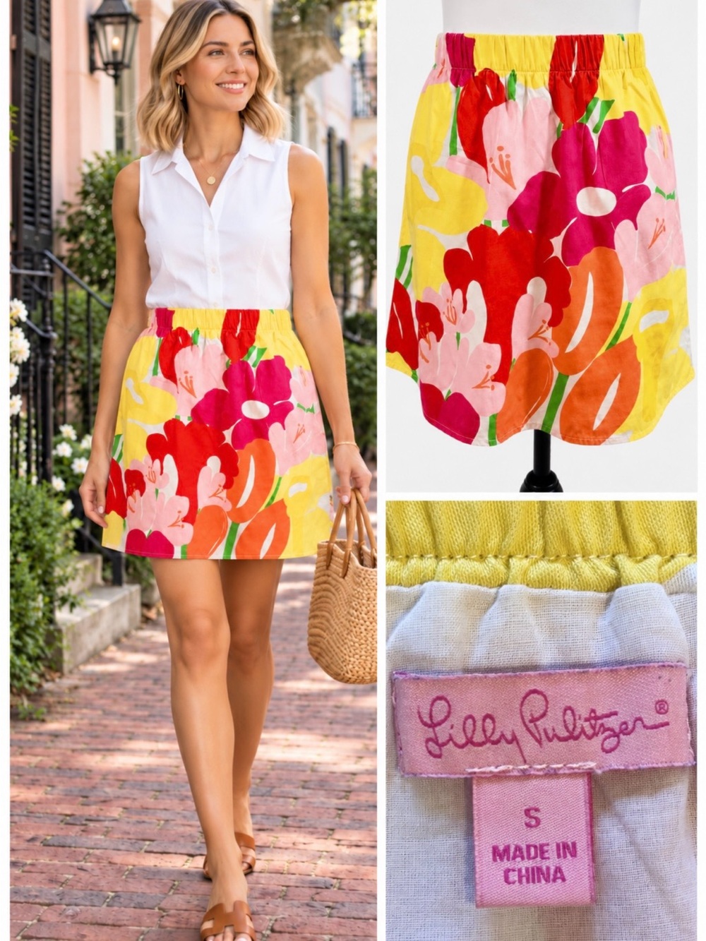 💥Lilly Pulitzer Briar Skirt Lavish Lily Floral Cotton Pull-On Sz S💛